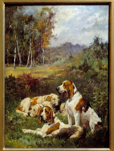 Quatro cães de caça. Pintura de Charles Olivier De Penne (1831-1897) de Charles Oliver de Penne