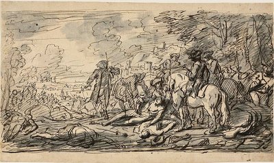 Cavalaria a vigiar os feridos de Charles Parrocel