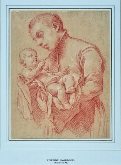 Jovem religioso segurando uma criança (desenho) de Charles Parrocel