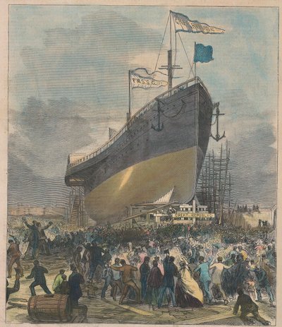 Lançamento do Sea Steamer Great Republic, pub. 24 de novembro de 1866. de Charles Parsons