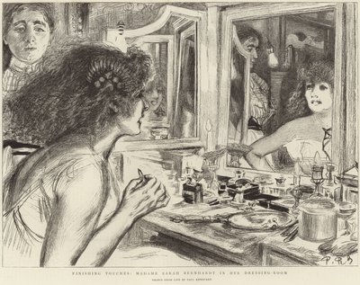 Madame Sarah Bernhardt no seu camarim (litografia) de Charles Paul (after) Renouard