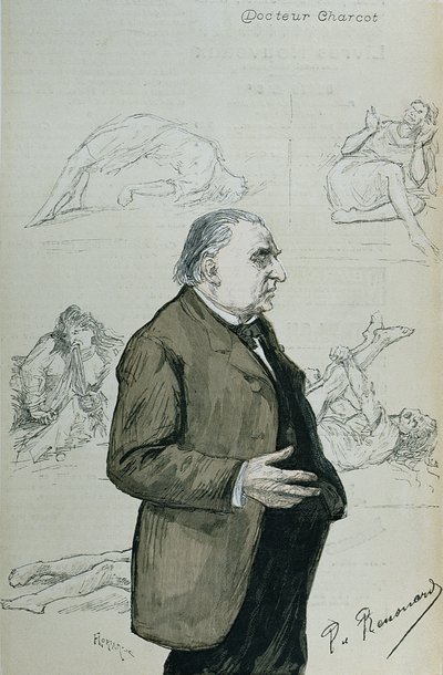 O doutor Jean Martin Charcot (1825-93) e o Hysterics, de &39;La Revue Illustree&39;, agosto de 1887 de Charles Paul Renouard