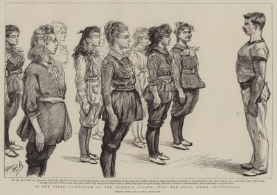 No ginásio da menina no Palácio do Povo, Mile End Road, instruções de perfuração de Charles Paul Renouard