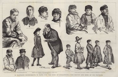 Experiências de M Pasteur em Paris para a cura da hidrofobia, o médico e alguns de seus pacientes de Charles Paul Renouard