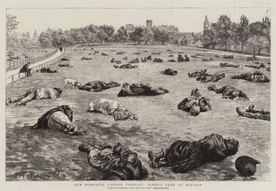 Nosso desabrigado London Poor, St James&39;s Park no meio-dia de Charles Paul Renouard