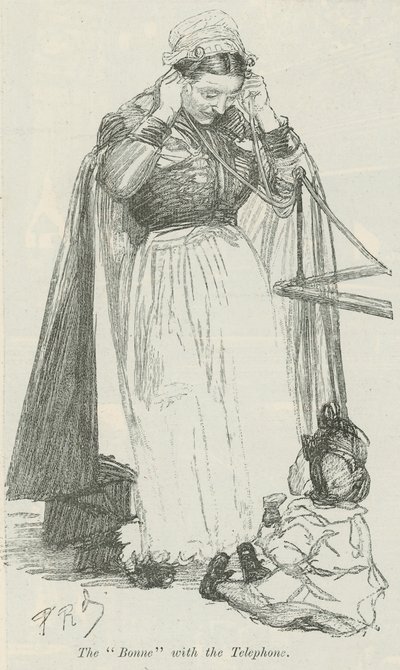 O bonne com o telefone de Charles Paul Renouard