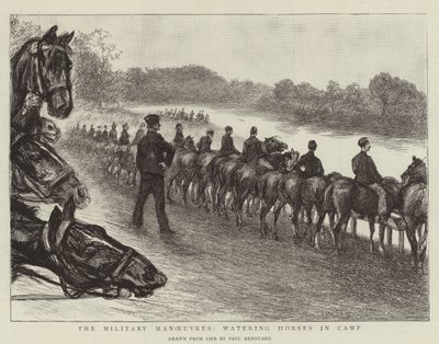 As manobras militares, regando cavalos no acampamento de Charles Paul Renouard