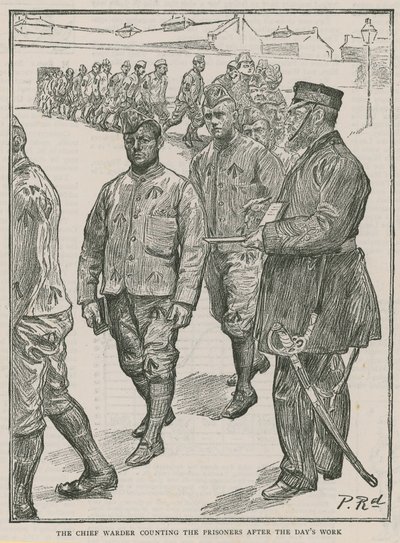 O guarda-chefe contando os prisioneiros depois de um dia de trabalho de Charles Paul Renouard