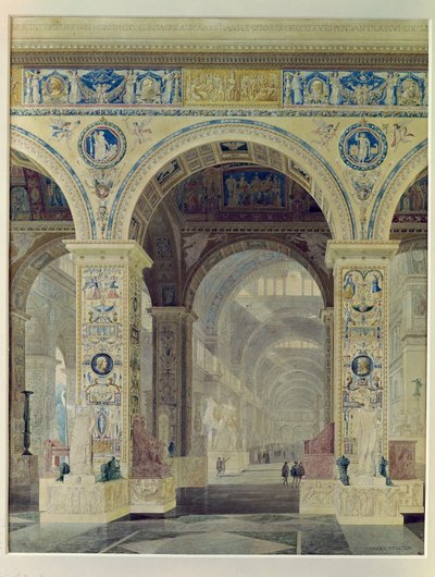 Vista Interior do Louvre (guache e wc no papel) de Charles Percier
