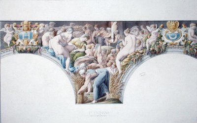Sra. 1014 Frieze do salão de baile de Fontainebleau, prato de um álbum (aquarela e lápis sobre papel) de Charles Percier