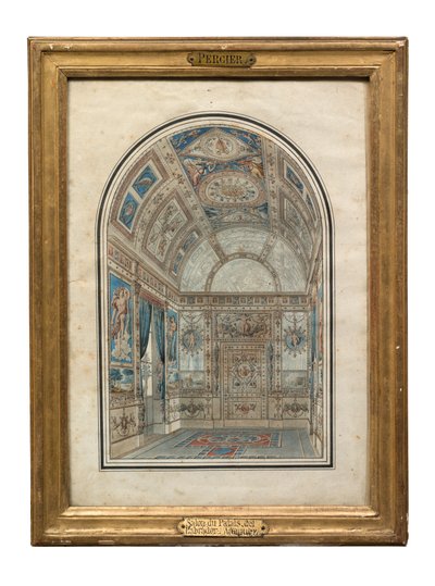 Quarto na Casa del Labrador, Palácio Real de Aranjuez (caneta, tinta e wc no papel) de Charles Percier
