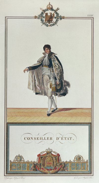 Uniforme do Conselheiro de Estado para a Coroação de Napoleão, 1804 (gravura a cores) de Charles Percier