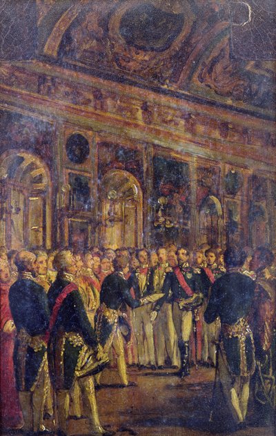 O Senado apresentando Louis Napoleon Bonaparte (1808-1873) com o resultado do plebiscito proclamando-o imperador, em Saint-Cloud, 1 de dezembro de 1852, 1852-1871 de Charles Philippe Lariviere