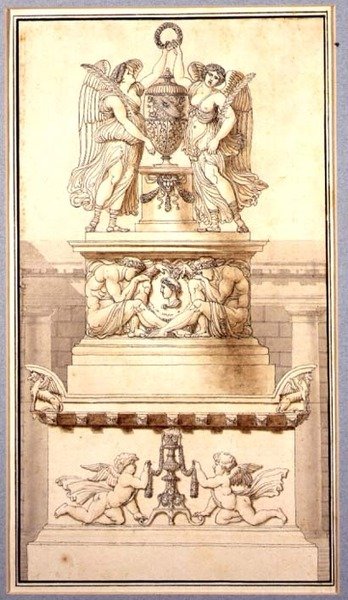 Design para um Monumento Funerário a um General Romano, c.1800 (giz, caneta e tinta e lavagem em papel) de Charles Pierre Joseph Normand