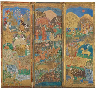 Tela de Três Painéis, c.1916-17 (óleo e folha de ouro sobre madeira gessoed) de Charles Prendergast