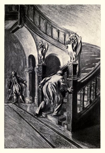 Ele deu uma espécie de choro e chicoteou lá em cima" do "Strange Case of Dr Jekyll and Mr Hyde" de Robert Louis Stevenson (1850-1894) ilustrado por Charles Raymond Macauley (1871-1934) de Charles Raymond Macauley