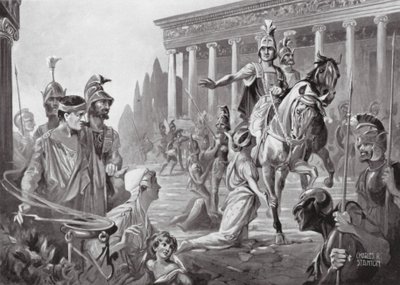 Alexandre no saque de Tebas, 335 a.C. (litografia) de Charles Rebel Stanton