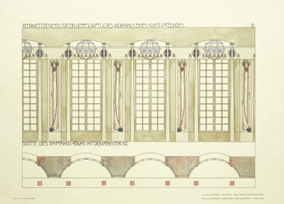 Sala de Recepção e Música, c.1901 (litografia colorida) de Charles Rennie (after) Mackintosh