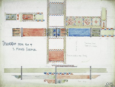 Decoração do telhado de S. Miniato, Florença, 1891 (lápis e aquarela sobre papel) de Charles Rennie Mackintosh