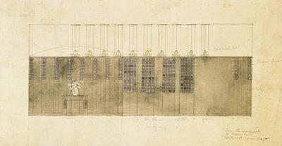 Design para uma parede, mesa e portas, 1905 (wc sobre caneta e tinta no papel) de Charles Rennie Mackintosh