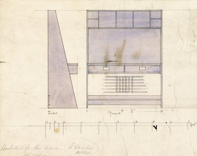 Projeto para um lavatório, mostrado em elevação lateral e frontal, 1904 de Charles Rennie Mackintosh
