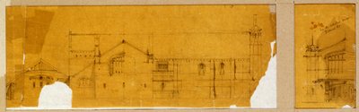 Projeto para a fachada de uma igreja mostrada em elevação e um projeto subsidiário para a entrada da igreja, mostrada em elevação, c.1895-99 de Charles Rennie Mackintosh