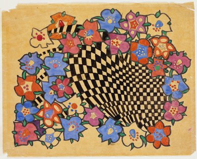 Design de tecido floral e xadrez, c.1916 de Charles Rennie Mackintosh