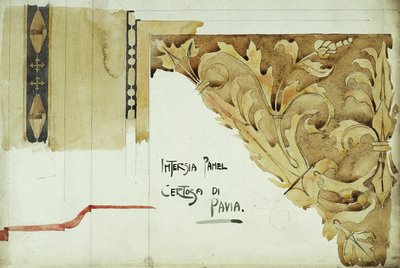 Painel Intarsia, Certosa di Pavia, 1891 (lápis e aguarela sobre papel) de Charles Rennie Mackintosh