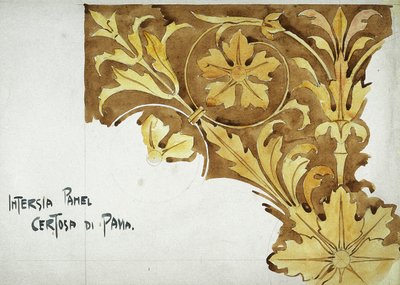 Painel Intarsia, Certosa di Pavia, 1891 (lápis e aguarela sobre papel) de Charles Rennie Mackintosh