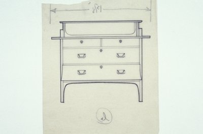 Desenho de linha de mobiliário (um contentor com painéis pintados), c.1910 (tinta sobre papel) de Charles Rennie Mackintosh