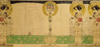 Projeto preliminar para decoração mural do primeiro andar Sala dos Tearooms Buchanan Street da Miss Cranston, 18967 (lápis e wc sobre papel vegetal) de Charles Rennie Mackintosh
