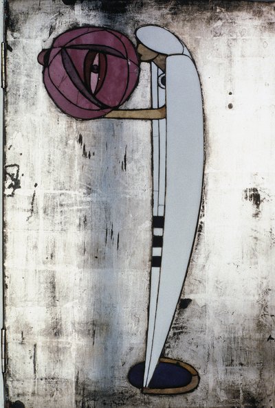 Armário branco projetado para a Sra. Rowat, 1902 (madeira, vitral, esmalte) de Charles Rennie Mackintosh