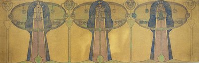 Friso decorativo de figuras humanas estilizadas, árvore e planta formas, c.1895 (lápis e aquarela em papel de arte cinza) de Charles Rennie Mackintosh
