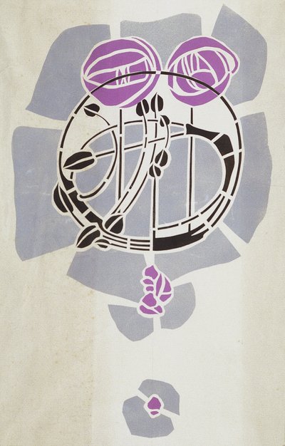 Reprodução moderna do original estêncil Mackintosh para decoração de parede, motivo de Rose, 1902 (cor de cartaz em papel de cartucho) de Charles Rennie Mackintosh