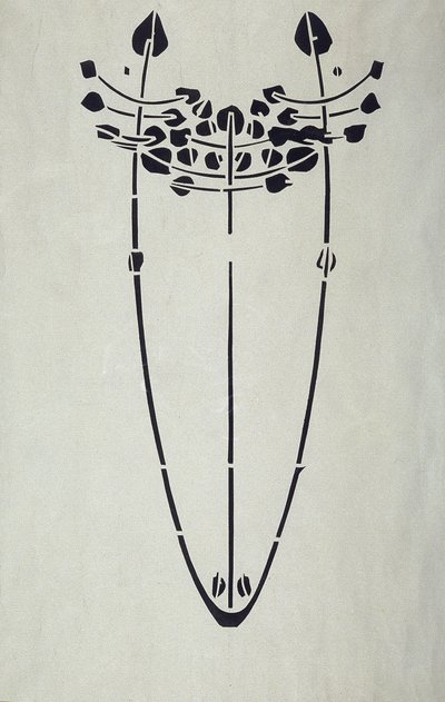 Reprodução moderna do original estêncil de Mackintosh para decoração de parede, motivo de árvore, 1902 (cor de cartaz em papel de cartucho) de Charles Rennie Mackintosh