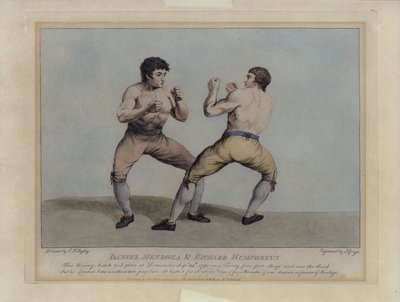 Os lutadores ingleses Daniel Mendoza e Richard Humphreys no seu combate de boxe a 29 de Setembro de 1790 (gravura) de Charles Reuben (after) Ryley