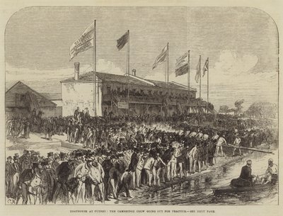 Boathouse at Putney, a equipe de Cambridge saindo para a prática de Sir John Charles Robinson