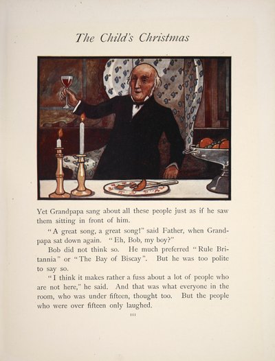 Ilustração que mostra um homem a levantar um copo, numa refeição de Natal. de Charles Robinson