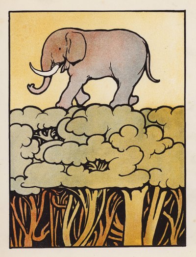 Disparates: Elefante a atravessar o bosque (litografia a cores) de Charles Robinson