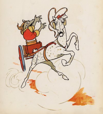 Disparate: Carroça puxada por cavalos num acidente (litografia a cores) de Charles Robinson