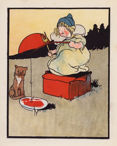 Disparate: Criança a pescar num prato (litografia a cores) de Charles Robinson