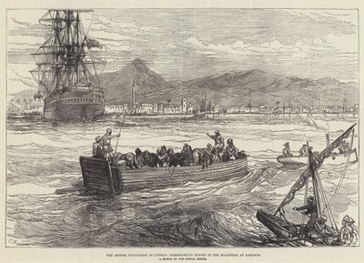 A ocupação britânica de Chipre, desembarcando cavalos na enseada de Larnaca de Sir John Charles Robinson