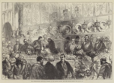 O Banquete Municipal Internacional na Mansion House, o Lord Mayor passando a Taça Loving de Sir John Charles Robinson