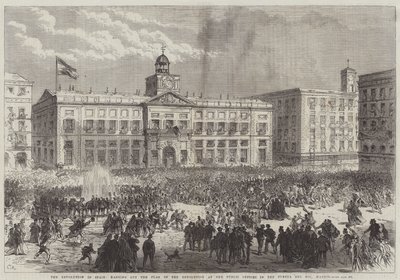 A Revolução na Espanha, exibindo a Bandeira da Revolução nos Escritórios Públicos na Puerta del Sol, Madri de Sir John Charles Robinson