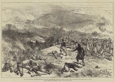 A guerra, batalha de Kniejesevacz, a primeira brigada de infantaria, sob Hafiz Pasha, atacando os Servos em uma floresta de Sir John Charles Robinson