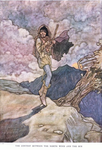 A competição entre o vento norte e o sol, década de 1930 de Charles Robinson