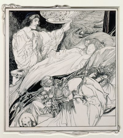 Lá coloca, olhando tão bonito, ilustração do Briar Rosa, os anais verdadeiros do Fairyland - o reino do rei Herla, bar. por JM Dent & Co. Ltd., 1900 de Charles Robinson