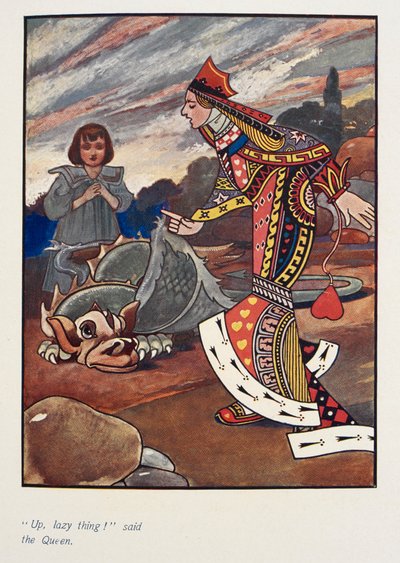 "Levanta-te preguiçoso!" disse a Rainha.
Alice e a rainha vermelha de copas. de Charles Robinson