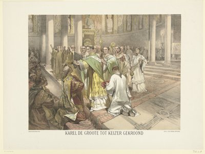 Carlos Magno coroado imperador, 800 Carlos Magno coroado imperador (título no objeto) Série de 24 placas de história holandesa, para Escola e Casa (título da série) de Charles Rochussen