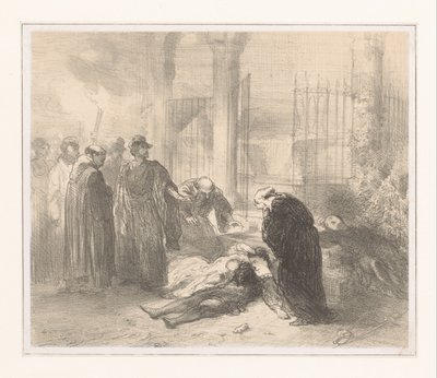 Corpos de Romeu e Julieta em meio a figuras de luto de Charles Rochussen